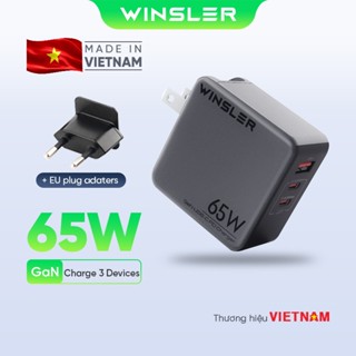 Củ sạc nhanh GaN 65w 2CA1A chính hãng Winsler sạc được cả laptop và tương thích nhiều dòng điện thoại Samsung, IP