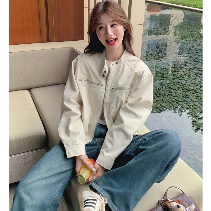 Áo khoác kaki dáng ngắn ,áo khoác jacket 2 lớp cao cấp cổ tròn Ciberti | BigBuy360 - bigbuy360.vn