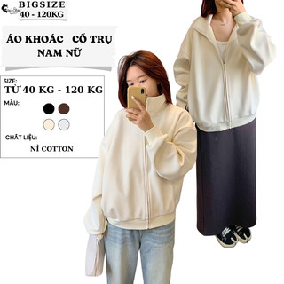  Bigsize 40-115KG Áo Khoác Cổ Lọ Nam Nữ Khoá Zip Hoodie Nỉ - Cổ Trụ - Đen Kem Nâu Xám - MÃ 42 