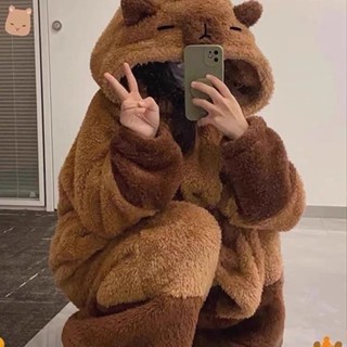 (FreeSize 40~65kg) Áo choàng ngủ Capybara dáng rộng vải lông cừu mềm mại giữ ấm tốt (MHB00170GDBT).