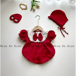   3-12kg  Body Đỏ Đô Tay Ngắn NHÍM XÙ KIDS Cho Bé Gái Sơ Sinh Đầy Tháng Thôi Nôi Sinh Nhật - B021 