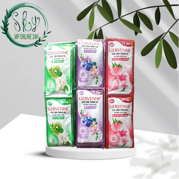 Dây sữa tắm Gervenne trắng da hương nước hoa dây 12 gói.