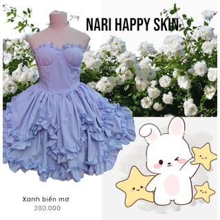 CÓ SẴN Đầm công chúa kèm tay áo có mút ngực đầm công chúa dạ tiệc có viền bèo phồng dễ thương Nari Happy Skin
