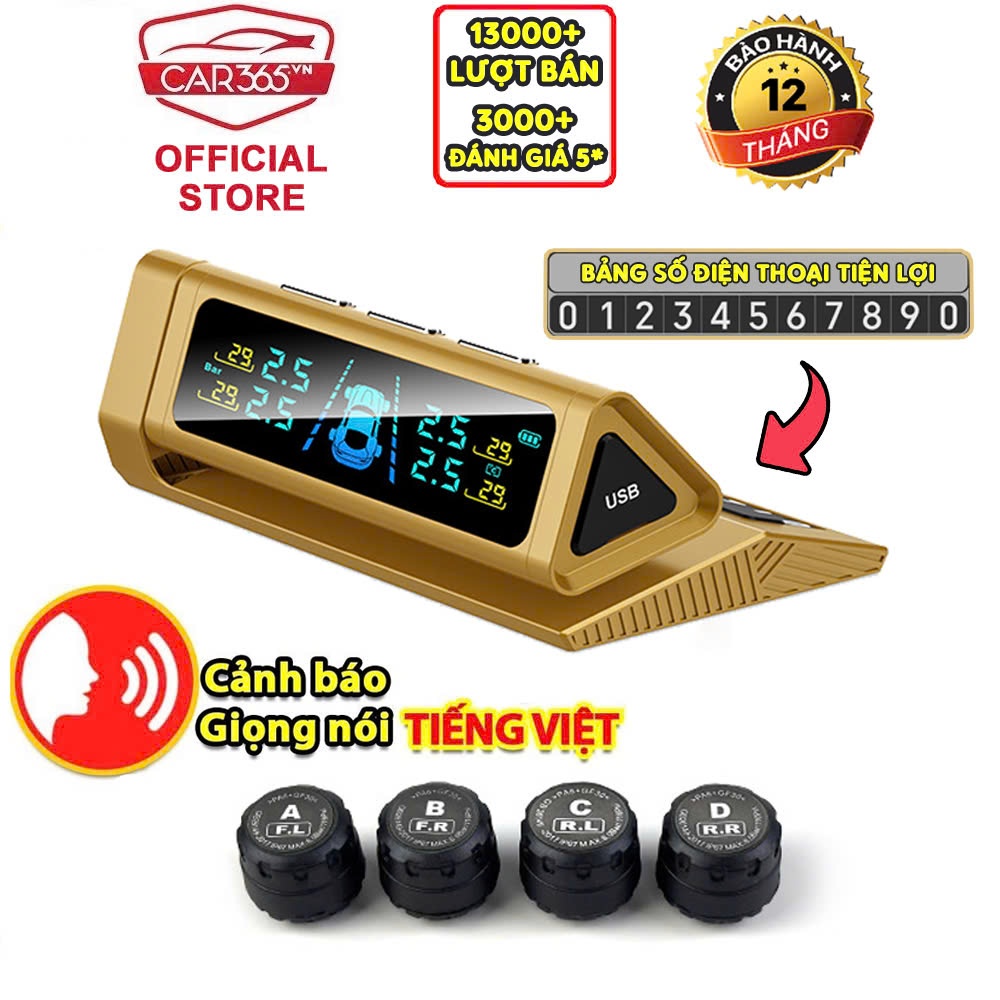 Cảm biến áp suất lốp ô tô van ngoài CAR365VN Pin màn hỗ trợ năng lượng mặt trời tuổi thọ pin 5 năm