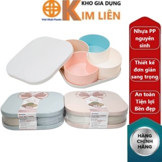  Khay mứt vuông 4 ngăn nhựa VIỆT NHẬT - Có nắp đựng bánh kẹo Tết trang trí decor - 5636 