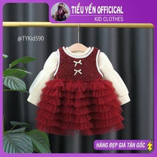 Quần áo trẻ em, Váy dạ đỏ bé gái mặc Noel - Tết lót lông dày ấm, kèm áo giữ nhiệt cho bé 8-23kg V590 | Tiểu Yến KID