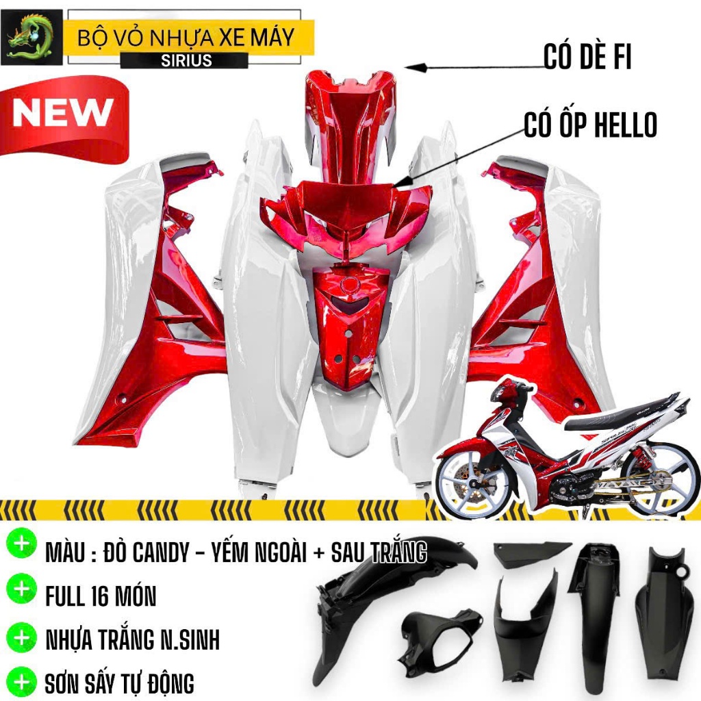 Dàn áo sirius 50cc và 110cc tặng DÈ SI FI ỐP SIHELO Nạ 3 + Tem dán cao cấp (Áo xe máy sirius cao cấp