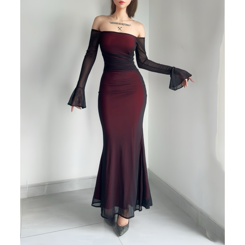 Đầm body nữ đuôi cá trễ vai tay loe đi tiệc sang chảnh Lolystore women dress HL9 | BigBuy360 - bigbuy360.vn