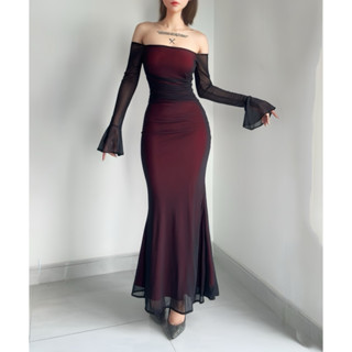 Đầm body nữ đuôi cá trễ vai tay loe đi tiệc sang chảnh Lolystore women dress HL9