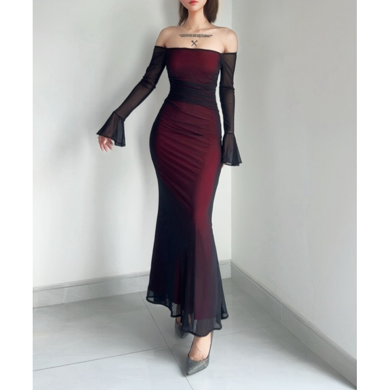 Đầm body nữ đuôi cá trễ vai tay loe đi tiệc sang chảnh Lolystore women dress HL9 | BigBuy360 - bigbuy360.vn
