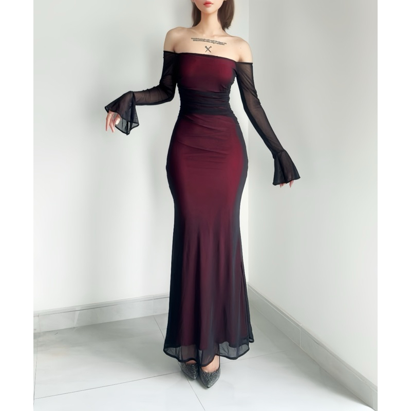 Đầm body nữ đuôi cá trễ vai tay loe đi tiệc sang chảnh Lolystore women dress HL9 | BigBuy360 - bigbuy360.vn