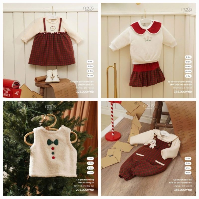 Nous - Set váy yếm, quần yếm bst Noel 2024 cho bé yêu từ 0 tháng đến 3 tuổi