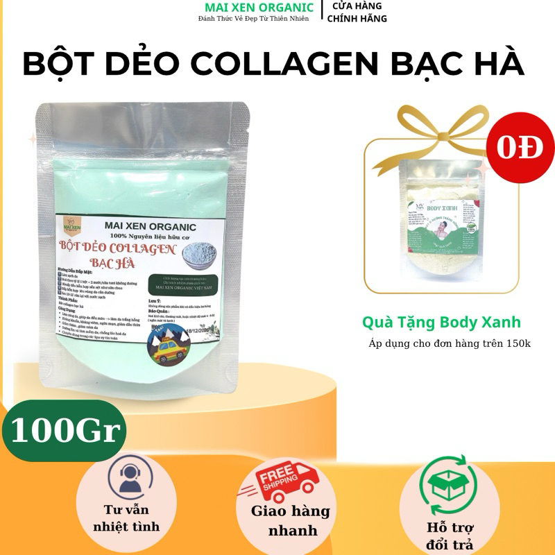 [100gr] Bột Mặt Nạ Tươi Colagen Tinh Chất Bạc Hà Cao Cấp (Mask dẻo) MAI XEN ORGANIC - đắp mặt nạ dưỡng da
