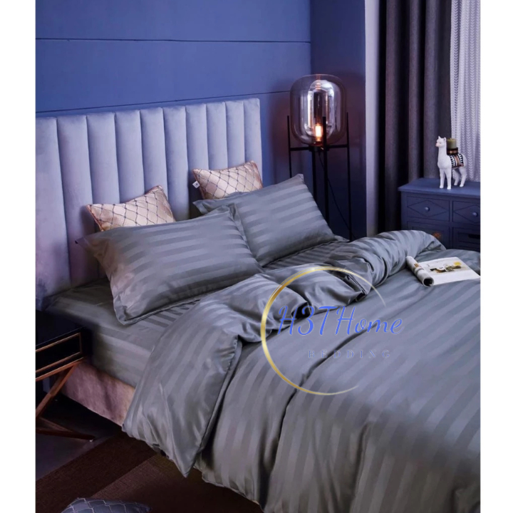 Bộ Ga Giường 5 Món Cotton Kẻ Sọc 3f Chuyên Dùng Cho Khách Sạn H3THome Bedding