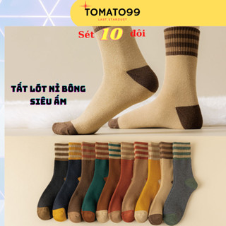  Tất nữ cổ cao sét 10 đôi tất lót nỉ bông cổ vằn siêu ấm siêu dày T57 