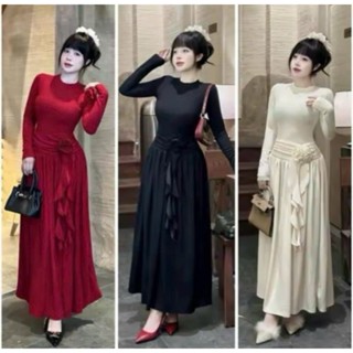 Đầm váy thiết kế thun tăm tay dài hoa xoắn eo tua rua 3 màu siêu hot cho nàng đi chơi đi tiệc đi cafe diện tết siêu xinh