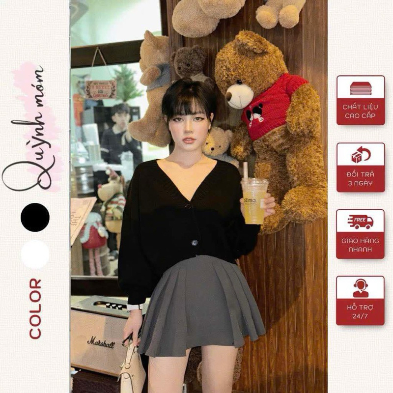 Áo khoác cardigan trơn croptop, Cardigan nữ dài tay chất len dày dặn
