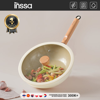 INSSA Chảo chống dính 28CM Chảo xào có nắp đậy Lớp chống dính gốm sứ cao cấp GUOJ025- BH 1 Năm