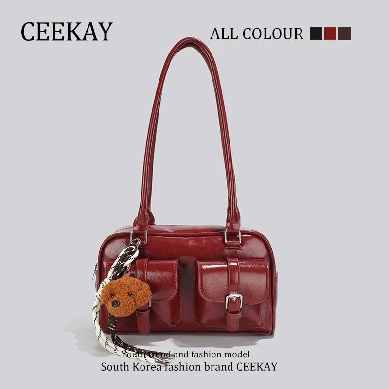 Túi Xách Ceekay Chính Hãng - Túi Đeo Vai Da Bóng Khoá Cài Kim Loại Phối Móc Gấu Sang Trọng Thanh Lịch Tinh Tế
