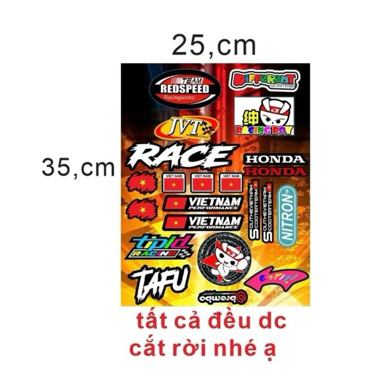 mẫu tem Rời Combo 23 Hình Sticker lô gô mini Race lá Cờ RCB nitron Các loại - Chất Liệu Decal 3 lớp 