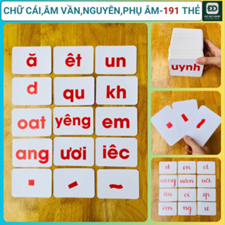  Thẻ Flashcard Bảng Chữ Cái Nguyên Âm - Phụ Âm - Âm Vần 191 Thẻ Tiếng Việt Bộ Thẻ Học Chữ Cái Cho Bé DODOSOP 
