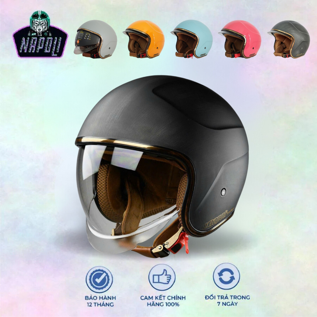  Mũ bảo hiểm có kính giấu Đen trắng Bulldog Moto Nón bảo hiểm Napoli dành cho trẻ em và người lớn 