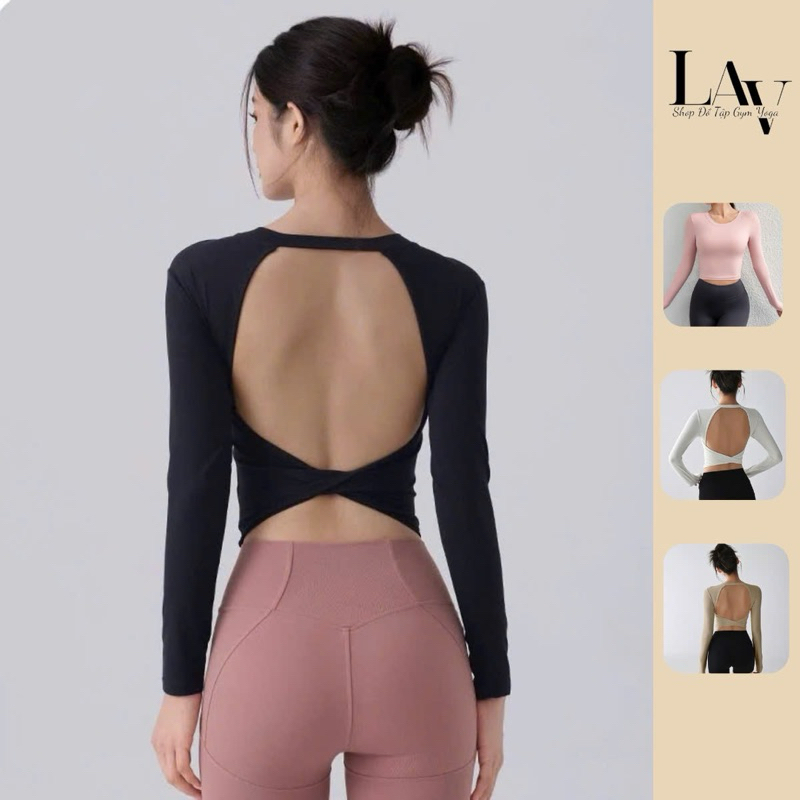  Áo dài tay tập gym yoga thể thao crotop mút đệm liền áo hở lưng tôn dáng - LAV Activewear 