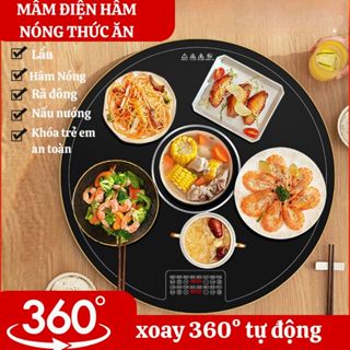 Mâm điện xoay tròn 360 độ đa năng,mâm xoay điện tử tròn hâm nóng thức ăn tích hợp bếp lẩu ở giữa