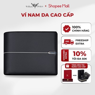 Ví da nam cao cấp WILLIAMPOLO chính hãng ví nam da thiết kế sang trọng kèm túi và hộp POLO211546