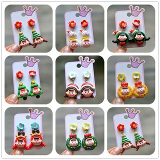 Bông tai, Hoa tai kẹp không xỏ lỗ, Khuyên tài gài không đau tai cho bé gái nhiều mẫu Noel, Giáng sinh