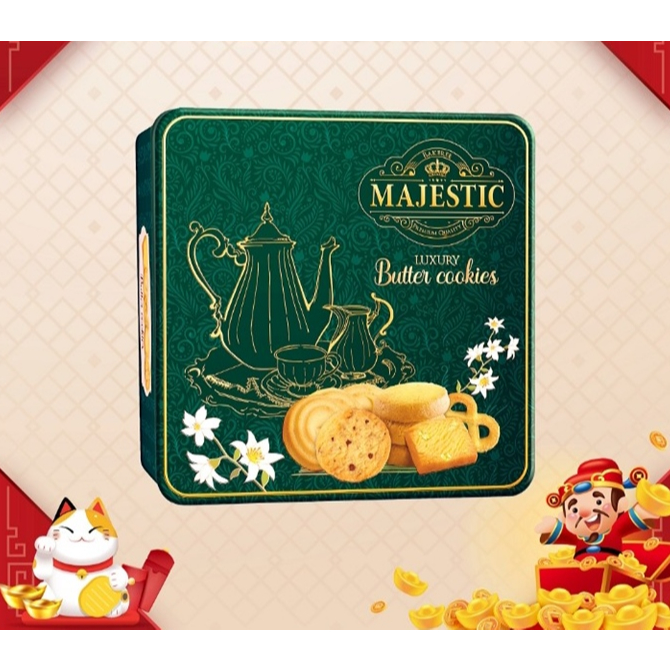 [HÀNG TẾT] Bánh Cookies Bình Trà Majestic Bakery Richy Hộp Thiếc Xanh Lá 468G