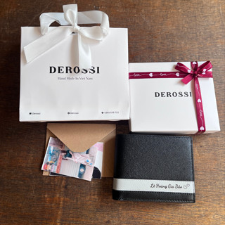[Tặng Full Box - Túi, Hộp Nơ, Thiệp]  Ví da Saffiano khắc tên Derossi miễn phí in 3 ảnh, gói quà, ghi thiệp