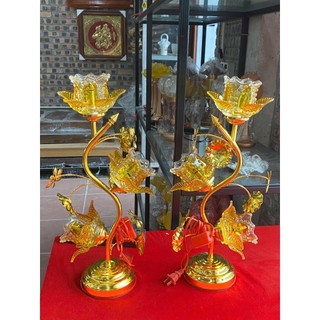 Đèn Thờ thủy tinh hoa sen 3 bông, đèn thờ hoa sen đỏ vàng, đèn thờ bóng LED tiết kiệm điện (giá 1 chiếc)