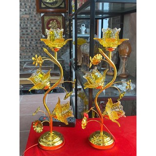 Đèn Thờ thủy tinh hoa sen 3 bông, đèn thờ hoa sen đỏ vàng, đèn thờ bóng LED tiết kiệm điện (giá 1 chiếc)
