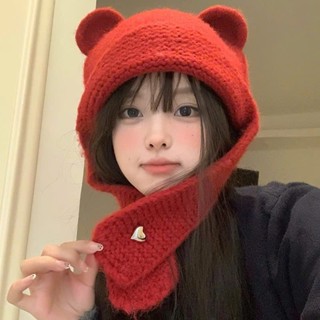 Mũ nón len tai gấu che cổ ấm áp style Ulzzang dễ thương, mũ beanie trùm đầu dệt kim mềm mại cashmere siêu hot mùa đông