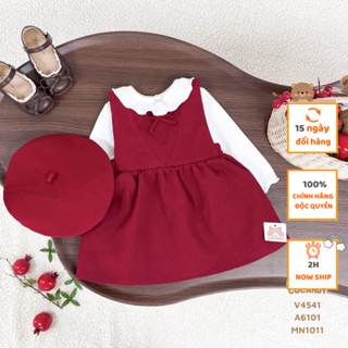 Set đồ cho bé -Áo dài TRẮNG cổ tròn phối bèo và Váy yếm ĐỎ ngực vuông của COCANDY mã V4541,A6101