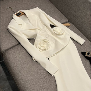 Áo vest nữ túi đính hoa và chân váy đuôi cá, hàng có bigsize Nh43, hàng 2 lớp