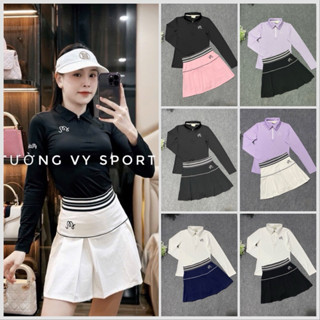 Sét thể thao nữ áo dài tay và chân váy chơi golf tennis pickleball cầu lông lên phom xinh bên trong váy có quần và túi