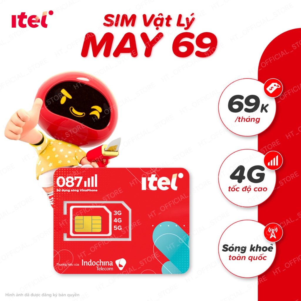 iTel - SIM 4G - Gói MAY69 2GB/ngày - 60GB/tháng