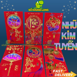 Set 6 Bao Lì Xì Đỏ Chữ Nổi Câu Chúc Nhũ Kim Tuyến Ngũ Sắc In Nổi 3D Cao Cấp Bìa Cứng Dày Dặn Lì Xì 2025 BỐ KHỦNG LONG