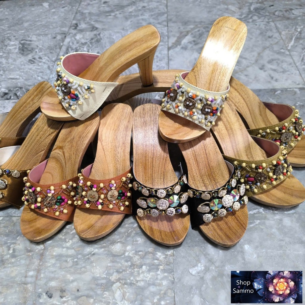 Guốc Gỗ Guốc Mộc Cao 9 Phân Đế Vuông ( đế cao su 2 lớp )