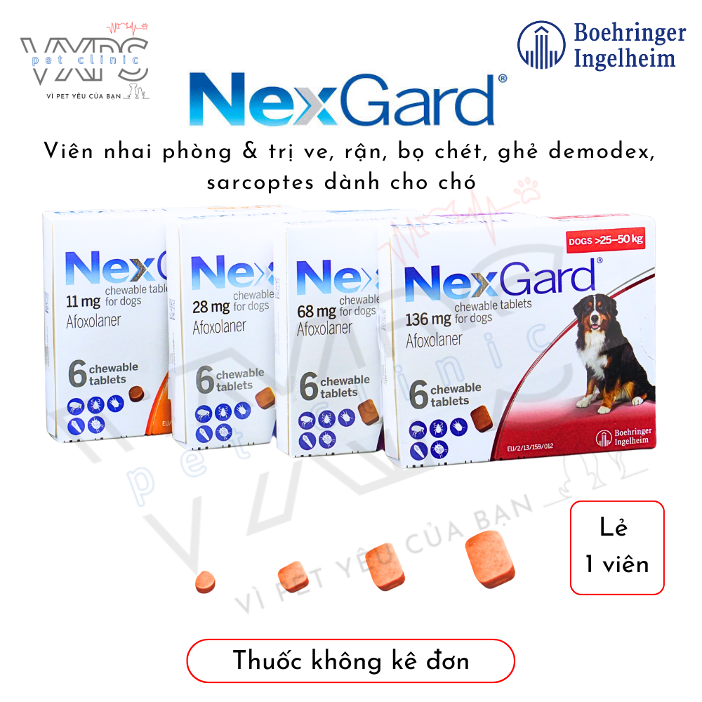 [1 viên] Nexgard - Viên nhai ve rận, ký sinh trùng demodex dành cho chó