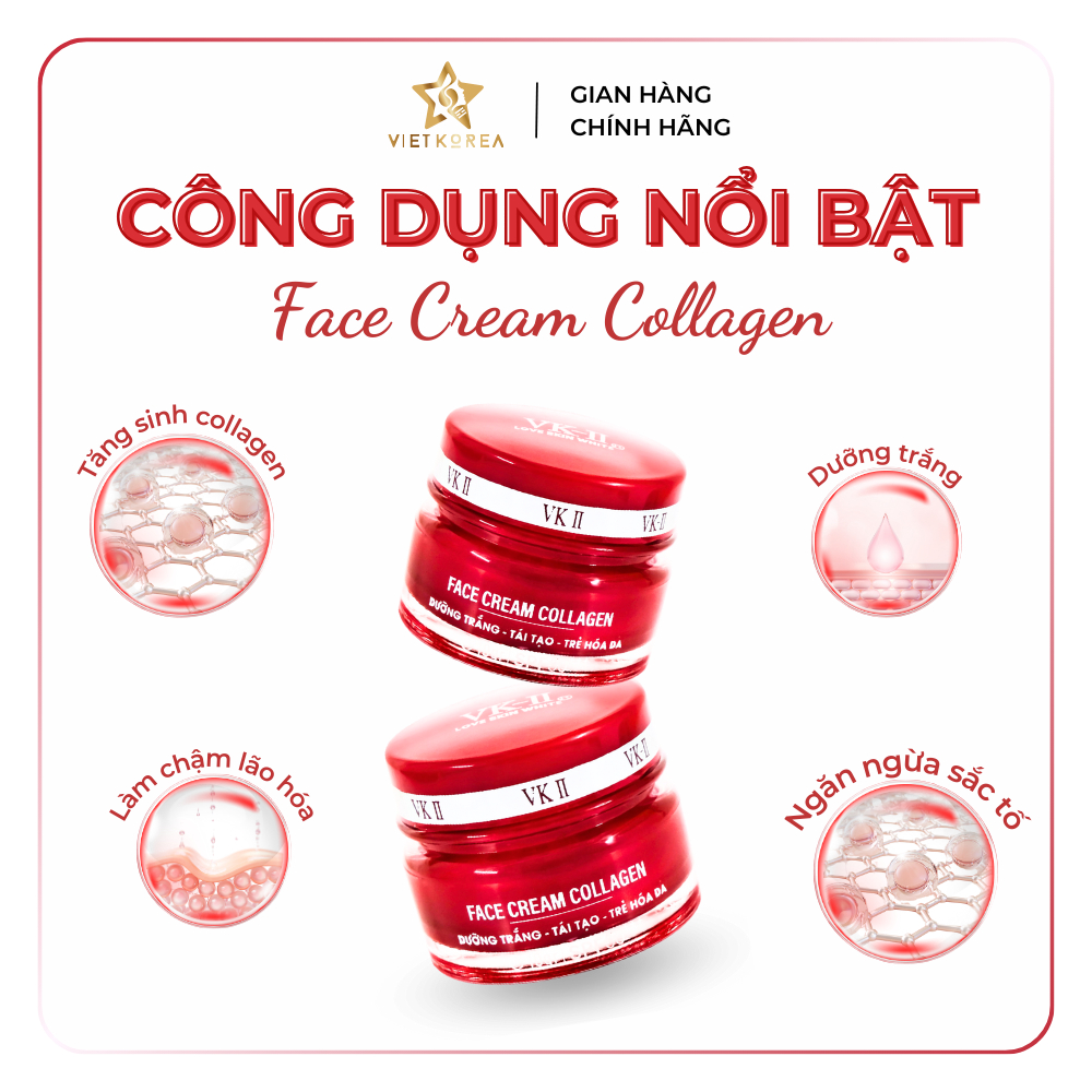 Kem dưỡng da giảm mụn thâm mờ sẹo VK-II Love Skin White Face Cream Collagen 10g