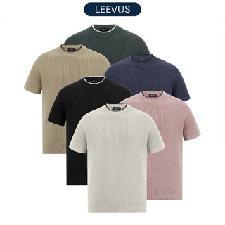   TẶNG HỘP CHO ĐƠN TỪ 499K  Áo thun LEN DỆT KIM Vein Collar T-shirt kiểu dáng classic Hàn Quốc sang trọng LEEVUS AT31 