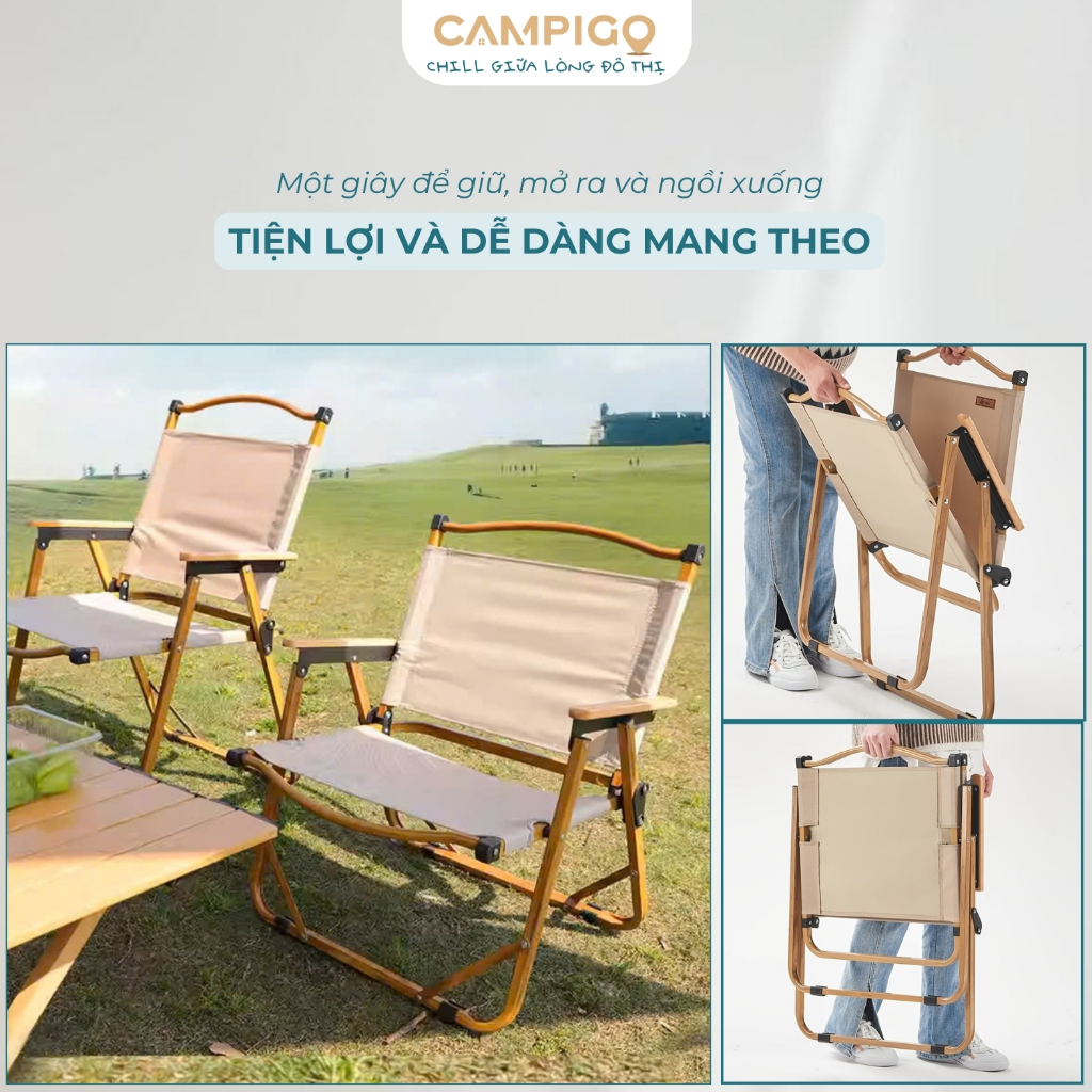 Ghế Camping CP01 CAMPIGO - Ghế Pinic, Dã Ngoại, Gấp Gọn Có Tựa Lưng, Vải Dù Chống Xước, Chống Bẩn, Khung Thép Chắc Chắn | BigBuy360 - bigbuy360.vn