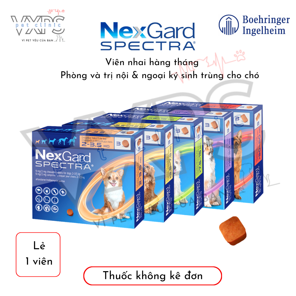 [1 viên] Nexgard Spectra - Viên nhai ve rận, ký sinh trùng Demodex, tẩy giun dành cho chó