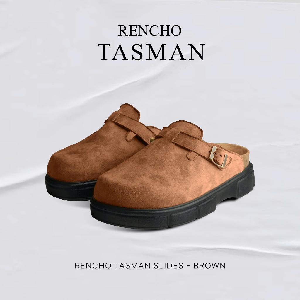 RENCHO TASMAN PREMIUM NÂU BÒ CÓ KHÓA dép nam nữ da bít mũi LÓT DA BÒ NGUYÊN TẤM đế cao 6cm