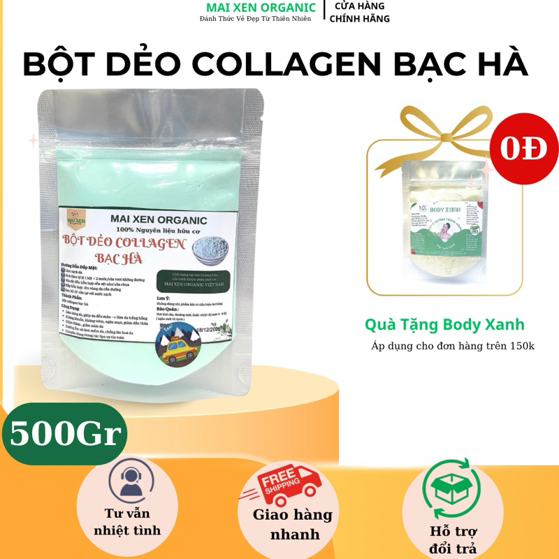 [500gr] Bột Mặt Nạ Tươi Collagen Tinh Chất Bạc Hà Cao Cấp (Mask Dẻo)-Dưỡng trắng, giảm mụn, mờ thâm nám