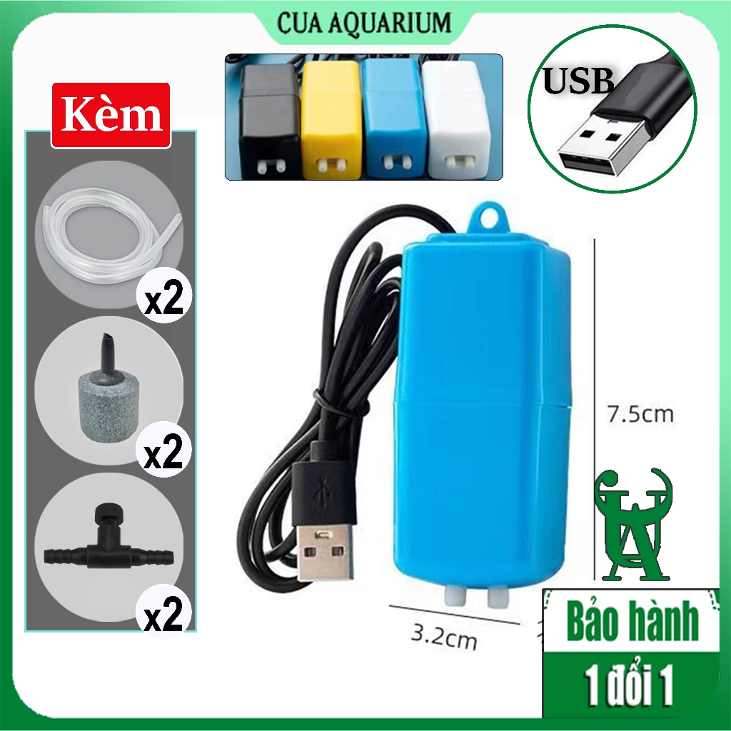 Máy sủi oxy mini USB 2 vòi sục khí bể cá