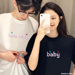 Áo THÊU cặp đôi BY.DUNI nam nữ form rộng tay lỡ unisex, áo cặp bạn thân cotton mẫu LOVE BABY